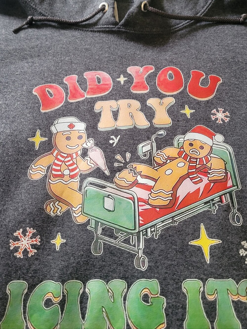 NWOT  Holiday Graphic Hoodie with Gingerbread Design
